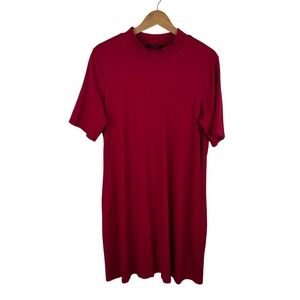 Susan Graver Everyday‎ Mock Neck Short Liquid Knit Dress Large Red Stretch Comfy